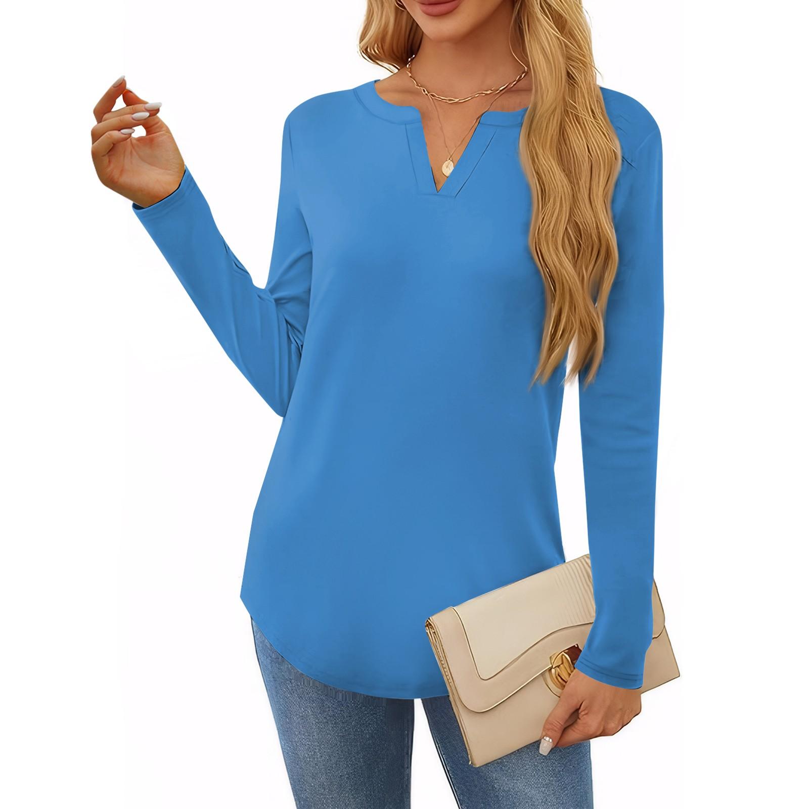 

Жен. Футболка Футболка Сплошной цвет Длинный рукав Повседневные Выходные Мода Классический V-образный вырез Обычный Топ L синий