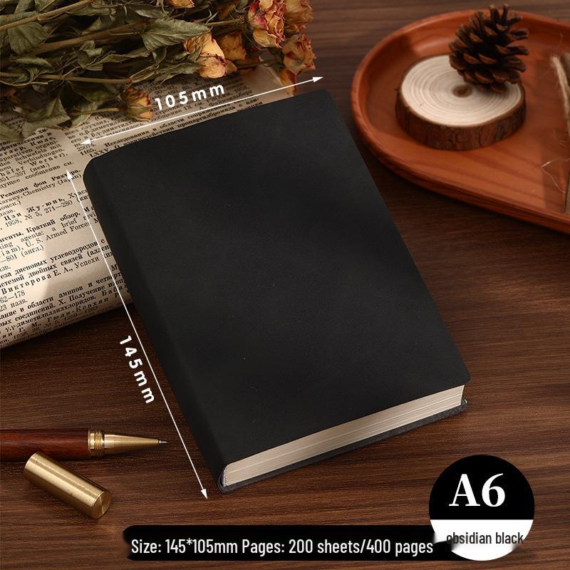 A6 Soft Leather Blank Notebook: Thick Student Planner & Retro Exam Prep Drawing Book
