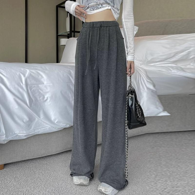 Petite High-Waisted Wide-Leg Sweatpants for Women - Autumn/Winter, Drape Style, Floor-Length, Small Size, Soft, Casual, 145XS.