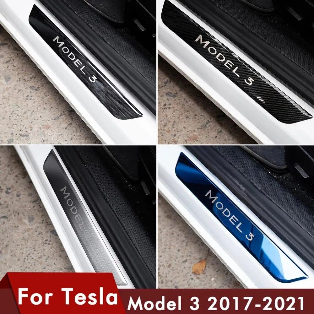 

2023 защитные наклейки на пороги для Tesla Model 3, автомобильный порог из нержавеющей стали, пластины против царапин Model3 2022-2017