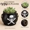 Embossed Skull Planter Witches Cauldron Planter, Halloween Flower Pot, Gothic Resin Haunted House Prop Black Pot Candy Bowl for Herbs, Indoor, Outdoor