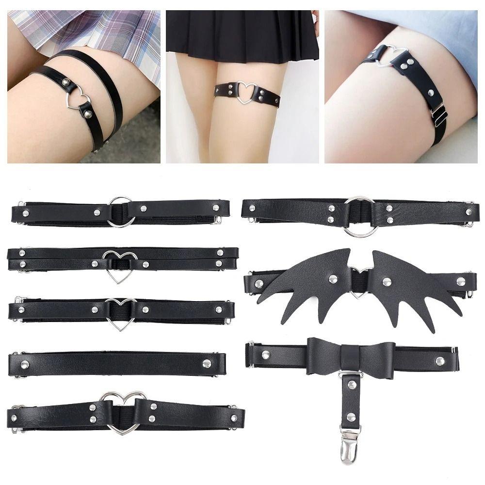 1Pcs Black Heart Leg Garter Belt Elastic Straps Thigh Harness Stockings Punk Gothic Accessories