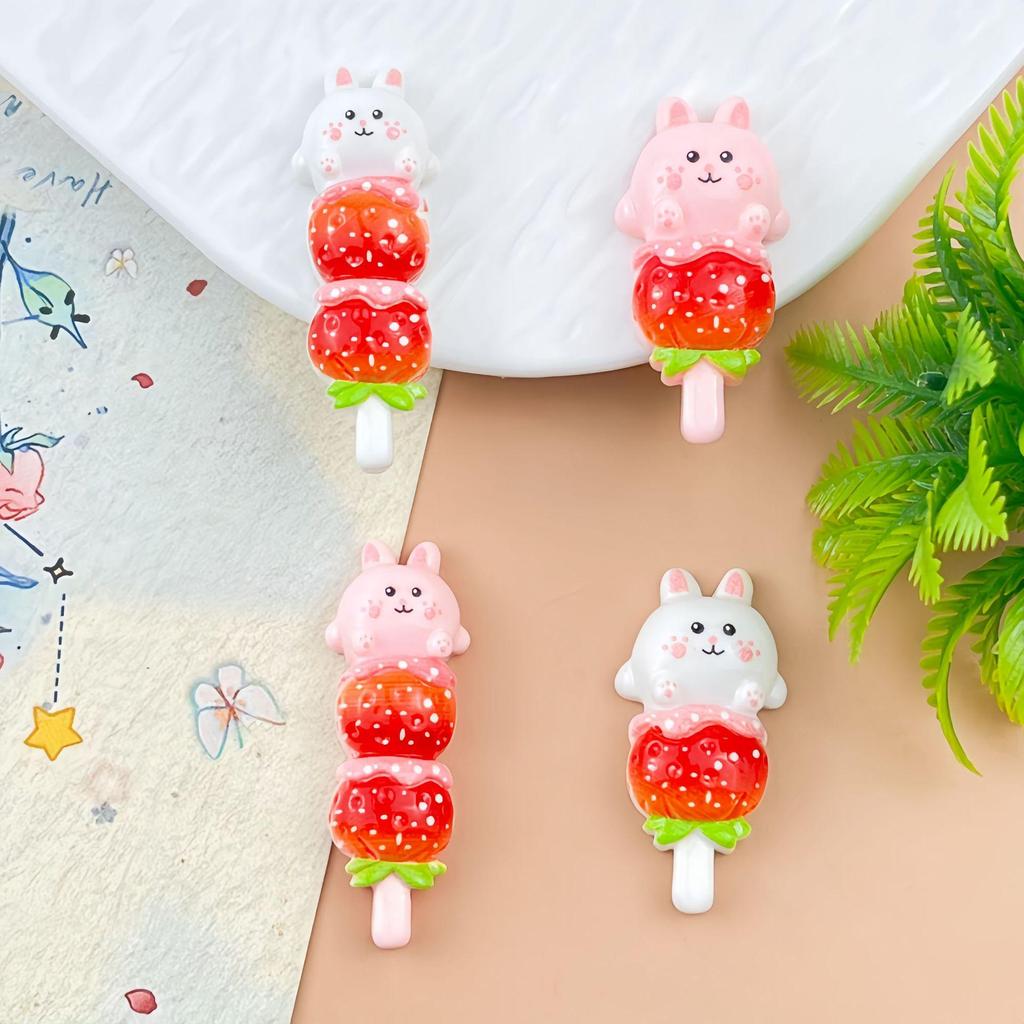Cartoon Strawberry Rabbit Resin Accessories for DIY Crafts: Hair Clip, Keychain, Magnet, Luggage Tag, Phone Case.