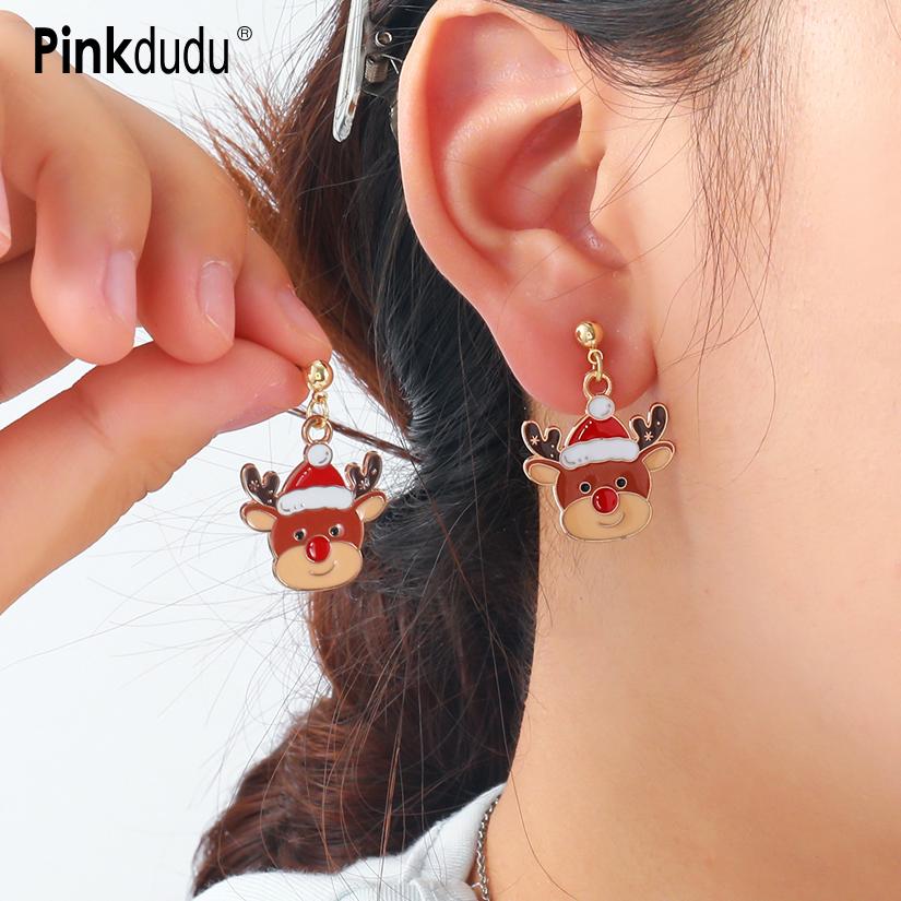 Pinkdudu Women Earrings Zinc Alloy Christmas Tree Snowflake Bear Deer Earrings Minimalist Holiday Jewelry Festive Accessories PD2351