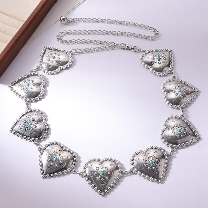 Turquoise Heart Fashion Waist Chain For Women With Metal Material And Design Elegant