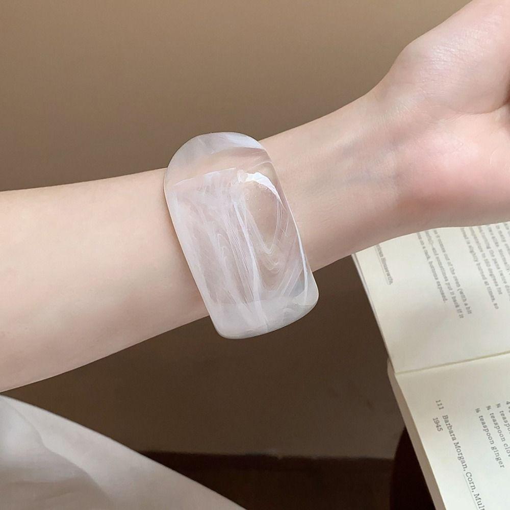 Exaggerated Retro Acrylic Bangle Colorful Geometric Hand Ring Irregular Wide Bracelet  Daily