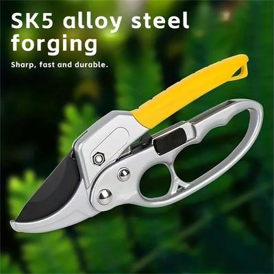 Tesoura de poda ergonômica de liga de aço banhada a titânio 1PC, cortes rápidos e eficientes, mola que economiza trabalho, para jardim e colheita de frutas