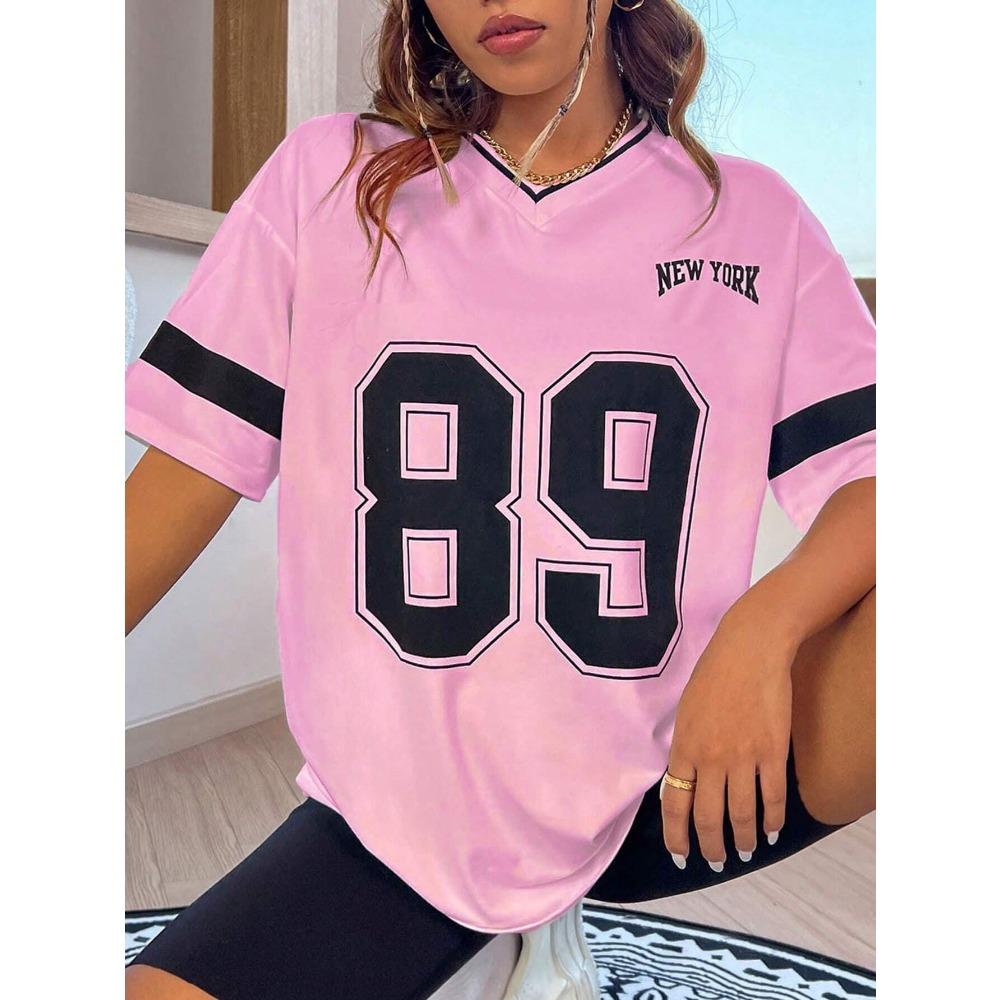 Tričko s potiskem nápisu York Léto Dámská móda Výstřih do V Oblečení Dívčí Ležérní Stylové Topy Trička Harajuku Streetwear
