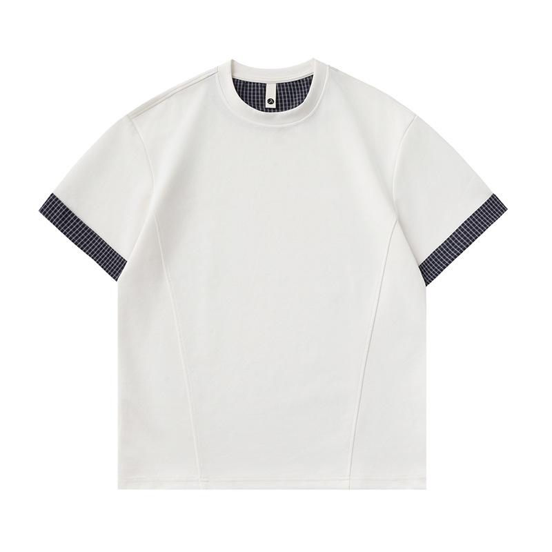 Mu Qiu Men s 260G Heavyweight Mamba Cotton Color Block Plaid Short Sleeve Loose T-shirt 4XL (200-220 jin)