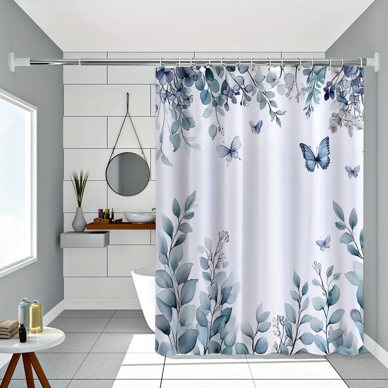 1 Elegant Floral Butterfly Shower Curtain - Polyester, Machine Washable, Artistic Bathroom Decor with Hooks, Polyester Fabric