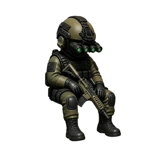 Mini Tactical Soldier Figurine Realistic Sitting Sniper Resin Statue Model Armed Special Forces Collectible