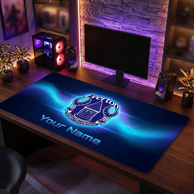 Everton FC Custom Large Mouse Pad, Personalized Name Text Print, Football Logo Non‑Slip Desk Mat Gaming Gift
