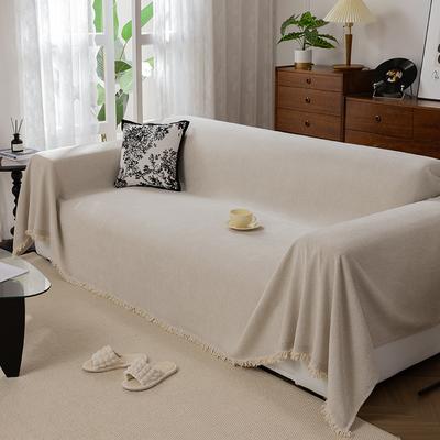 Chenille Creme Stil Sofabezug Stoff Sofa Handtuch Komplettabdeckung Decke Vier Jahreszeiten Universal Fischgrätenmuster Beige Sofahusse