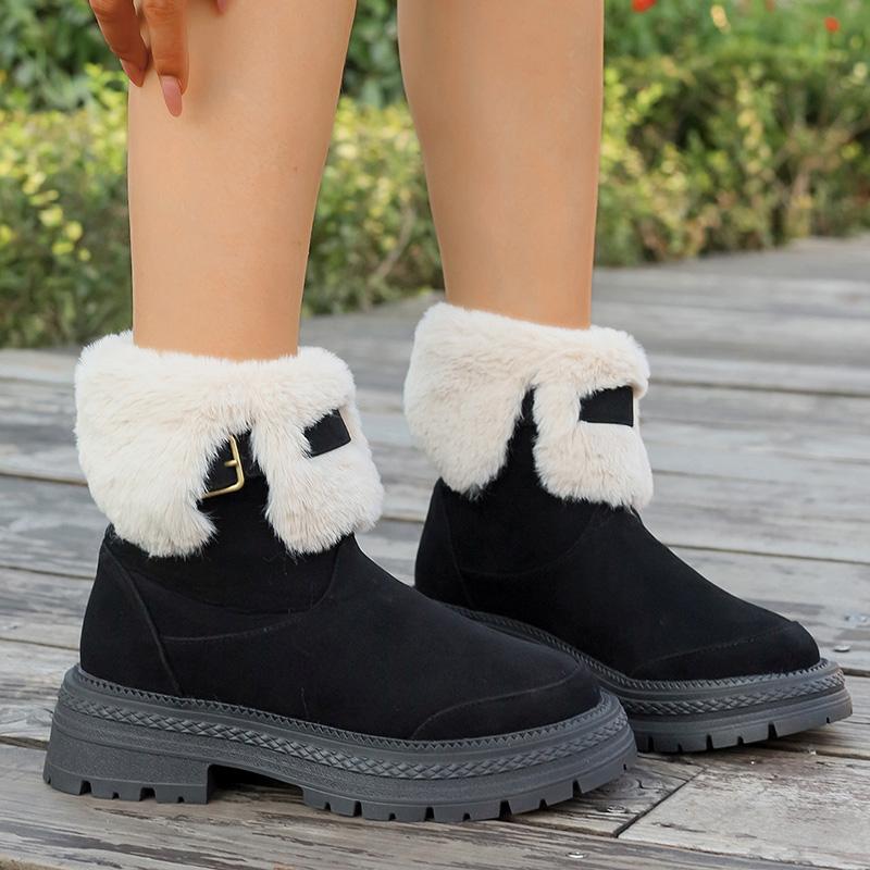 Fashion Faux Fur Suede Ankle Boots Women  Thick Sole Short Plush Snow Boots Woman Non Slip Plus Size 43 Winter Booties Mujer