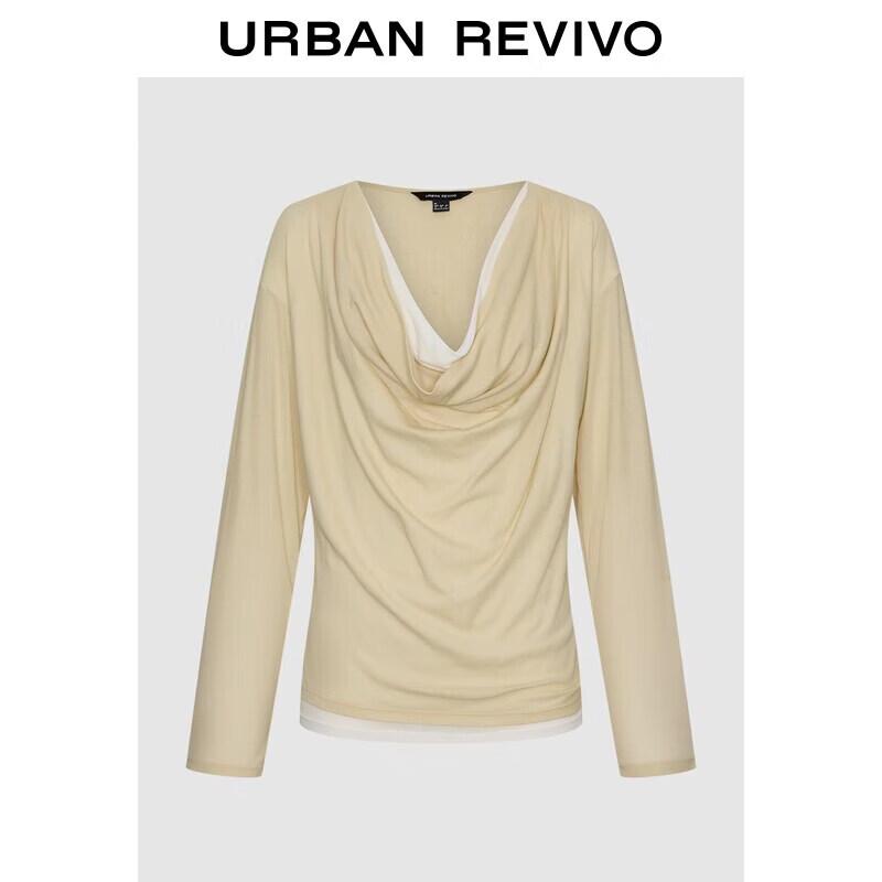UR 2026 Women s Faux Two-Piece Cowl Neck Pleated T-Shirt L