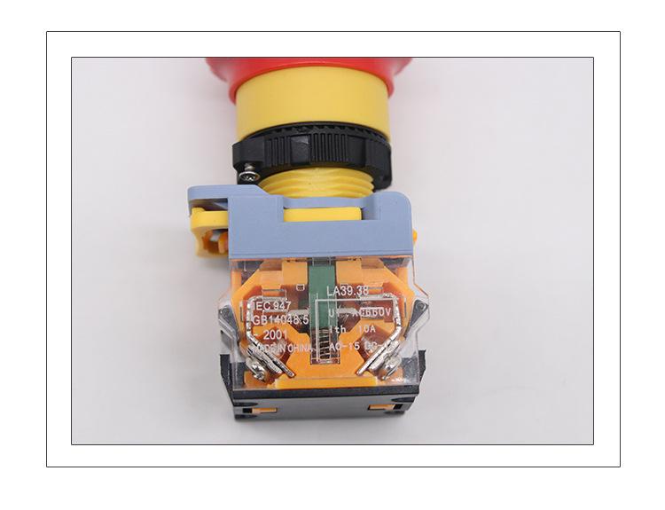 Emergency Stop Button Switch, No Light, 22MM, One Open/One Close, Silver Contact, Copper Parts, LA155B-11ZS.