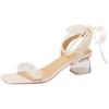 Sandalen Damen Sommer neue Mode transparent hochhackig offen Zehen dickabsätzig Perlen Schleife Modeschuhe Damen