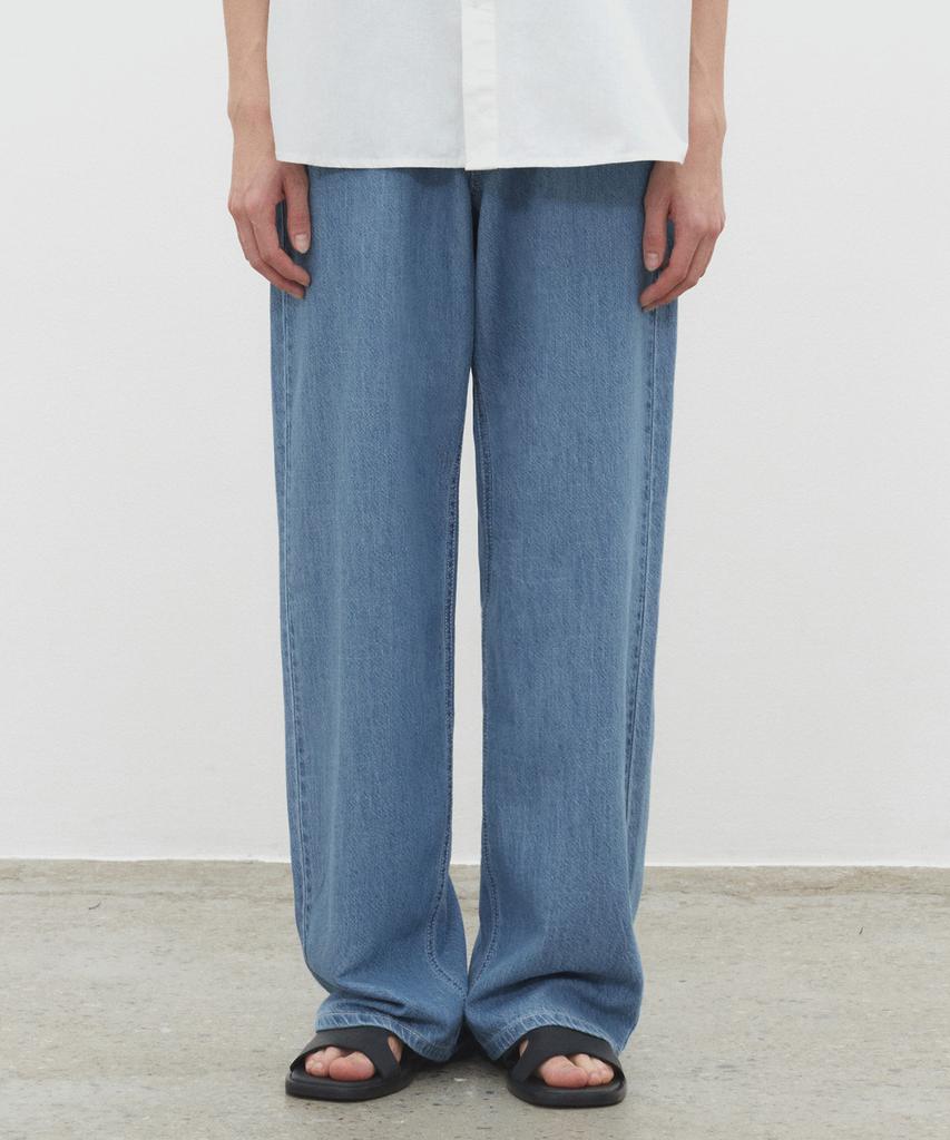DECET [Summer Linen-Like] Linen Like Mid Rise Wide Jeans Dcpt039Blue