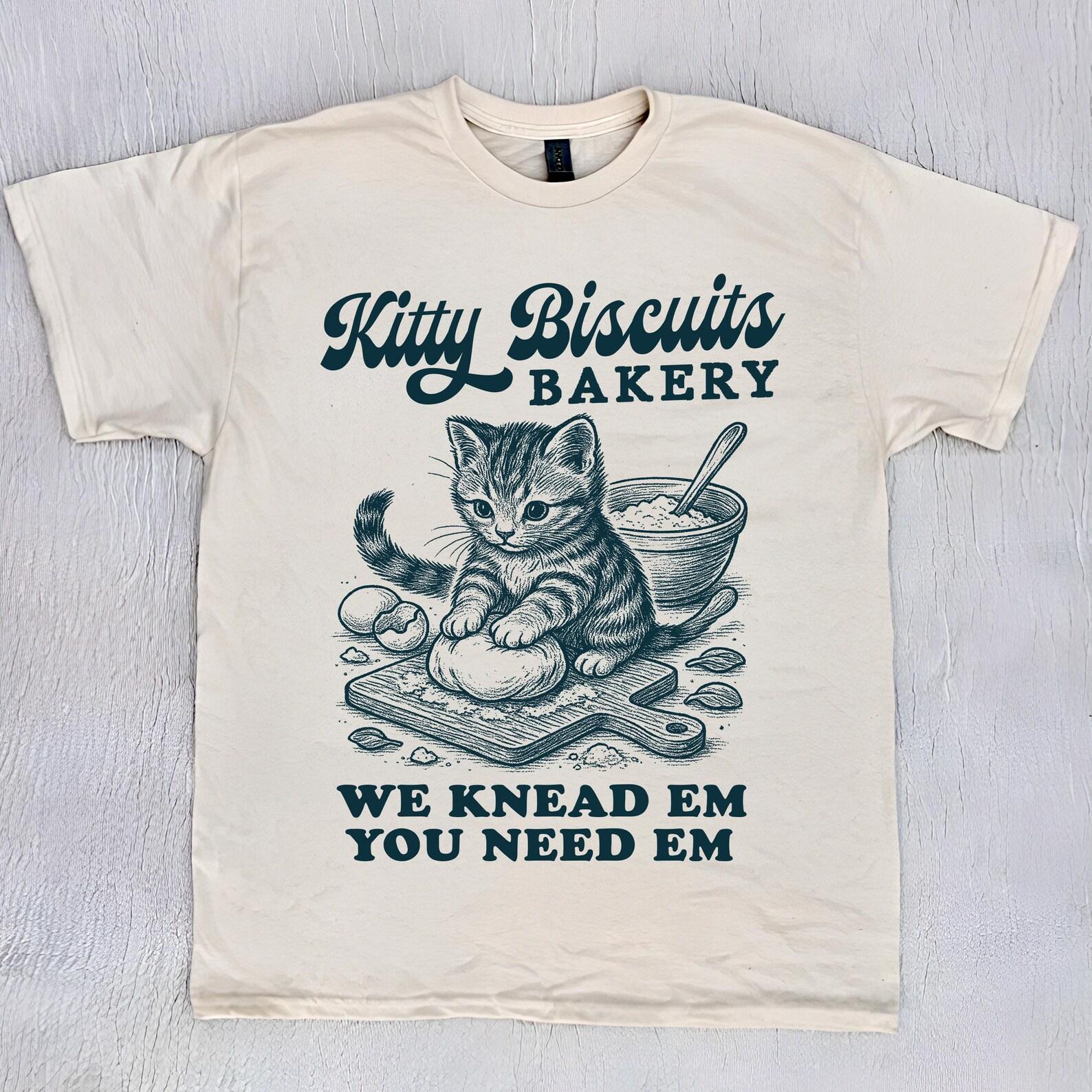 Cat Biscuit Shirt, Cute Kitty Biscuits Bakery Retro Style T-Shirt, Funny Baking Gifts for Her, Cat Lover Baker Tshirt, Kitten T-Shirt 2XL