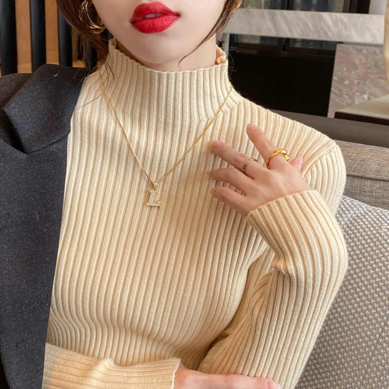 Podzimní a zimní svetr Pletený svetr s polovičním rolákem Dámské Vintage Dlouhý rukáv Spodní Dámské Topy Jumper Pull 22848