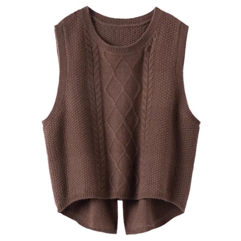 Women's Autumn Winter 100% Wool Knit Vest Sweater - Chic Sleeveless Layering Gilet