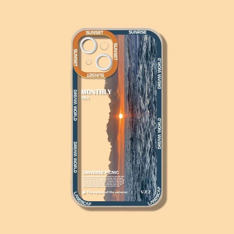 INS Purple Blue Sunset Snow Mountain Phone Case For iPhone 14 15 13 12 11Pro Max XR X XS Natural Scenery Shockproof Bumper Cover