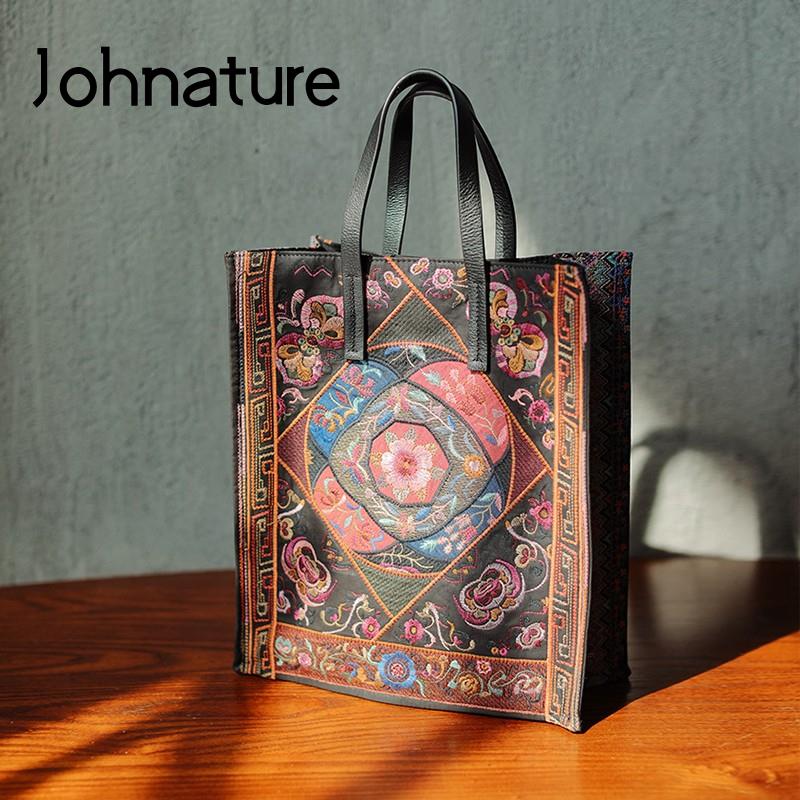

Johnature, льняная женская сумка в национальном стиле, тяжелая промышленная вышивка, цветок, винтажная сумка ручной работы, большая вместительность