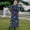 Kobiety ubierają lato z krótkim rękawem damskie długie sukienki Casual Maxi Dress Bohemia Print V-neck Sukienki w dużych rozmiarach