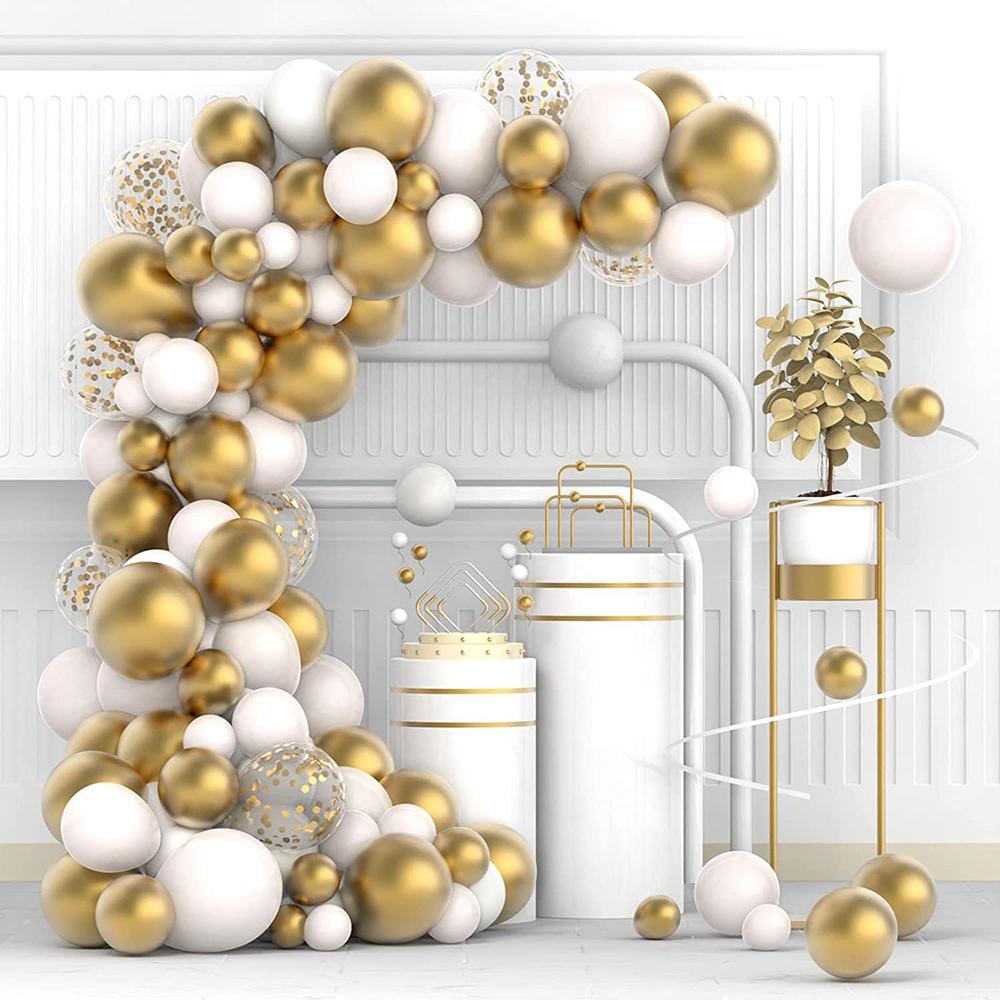Wedding Anniversary Decor Balloons Garland White Gold Confetti Balloon Arch Kit Bride Shower Birthday Party Decoration Globos