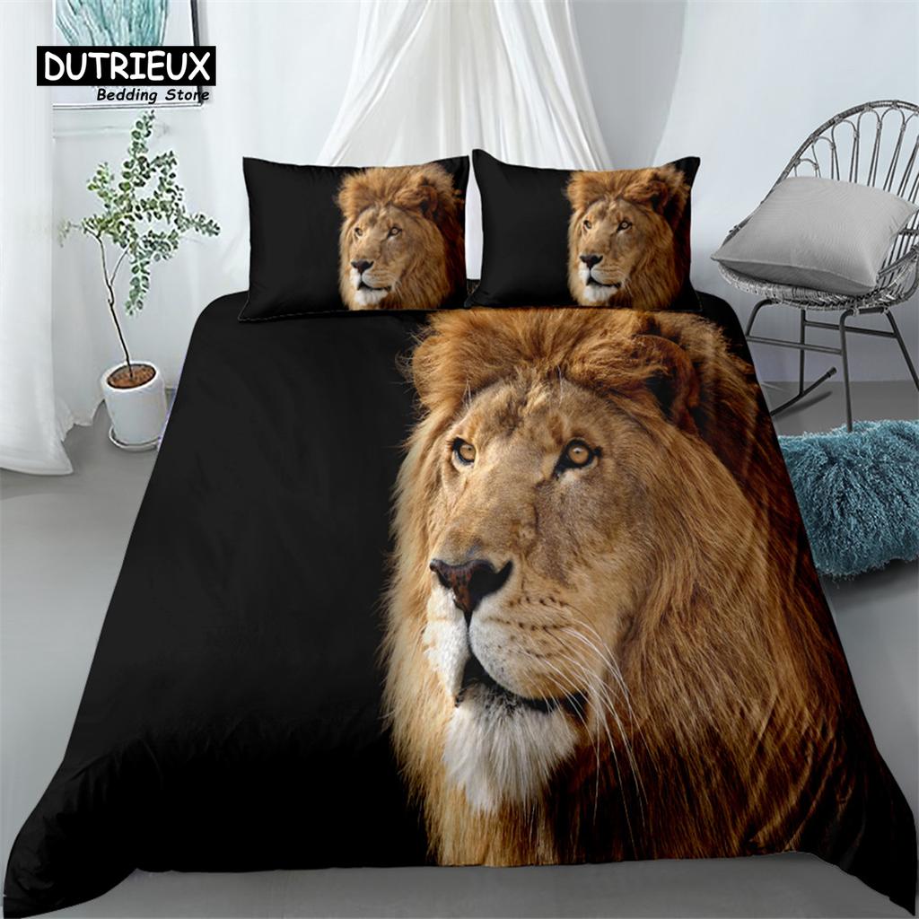Sunset Tiger 3d Duvet Cover Set, Fashion Bedding Set, Soft Comfortable Breathable Duvet Cover, For Bedroom Guest Room Decor