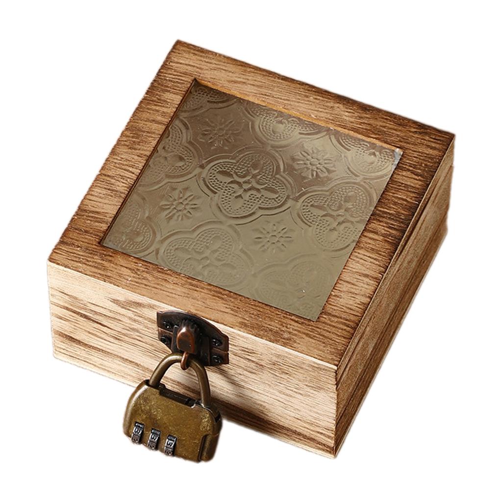 Elegant Begonia Pattern Jewelry Organizer With Glass Lid And Wooden Frame Storage Box For Vanity Table Decoration