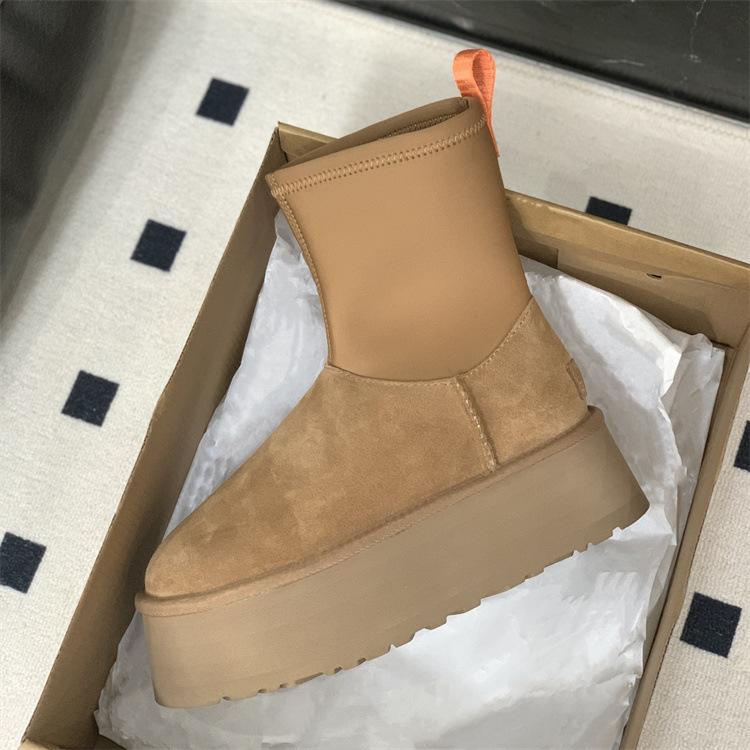 Sangpo Winter New Sheepskin Integrated Deep Boots Medium Tube Elastic Boots Thickened Warm Thick-soled Snow Boots Women