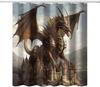 Cartoon Retro Dragon Shower Curtain Medieval Castle Shower Curtain, Fantasy Magic Dragon Retro Pattern Printed Boys Girls Teen