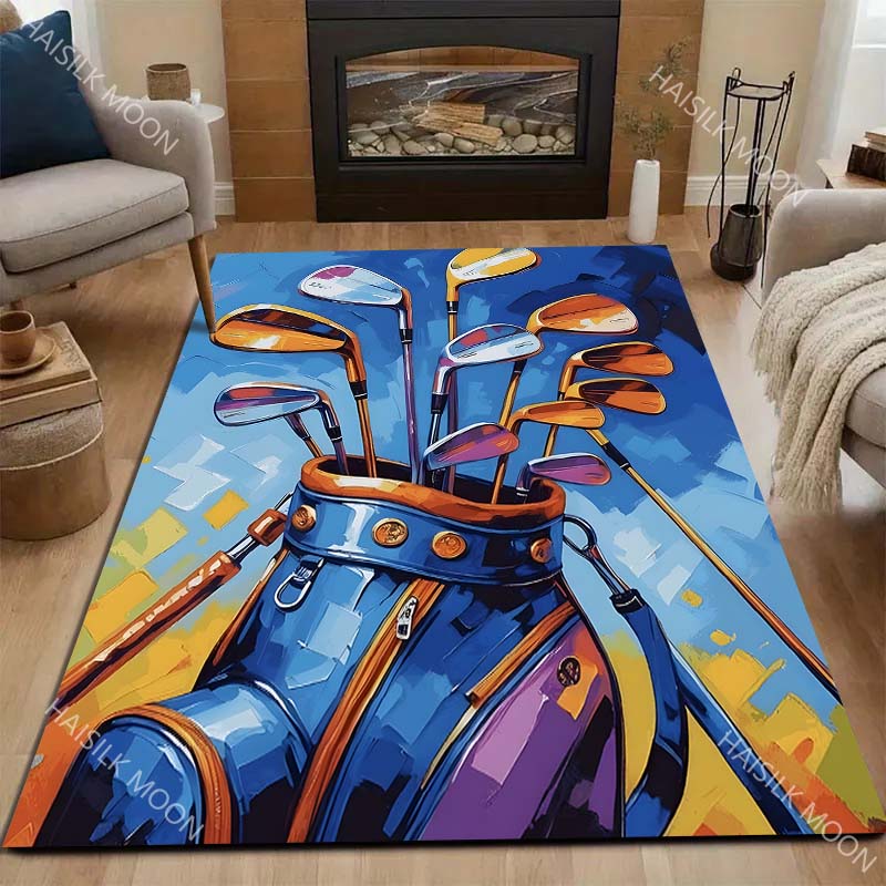 Multiple Sizes Golf Club Bag Artwork Carpet for Living Room Bedroom Sofa Home Decor Rus Non-slip Floor Mat Luxury Gift