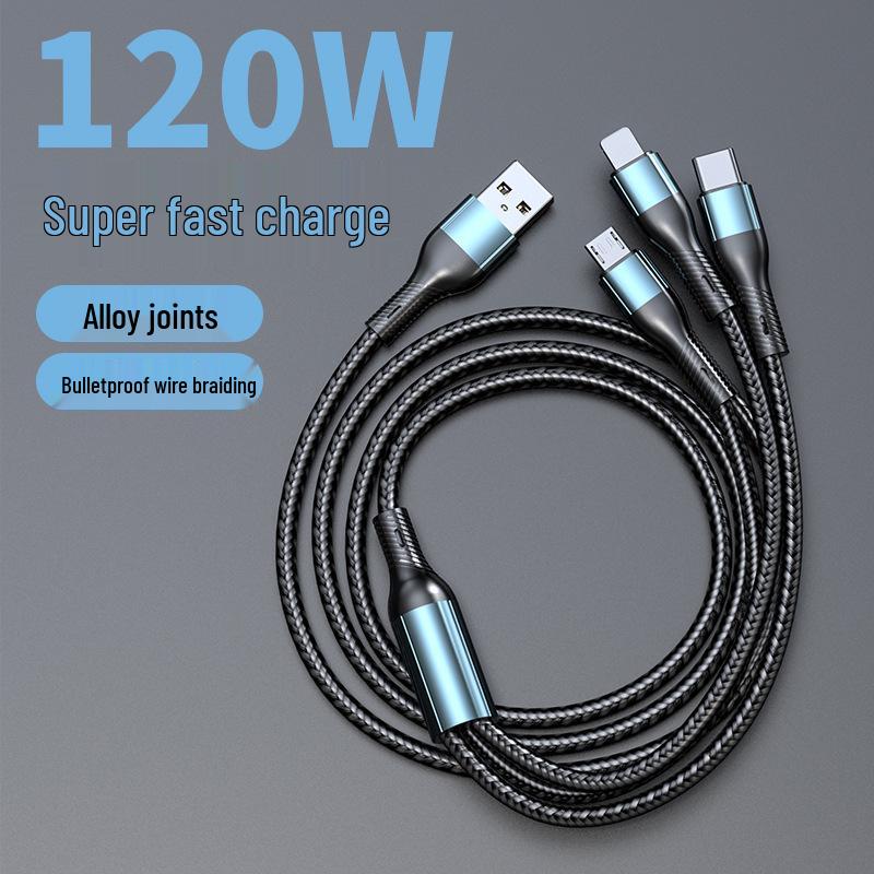 66W Braided Three-in-One Type-C Fast Charging Cable for Huawei