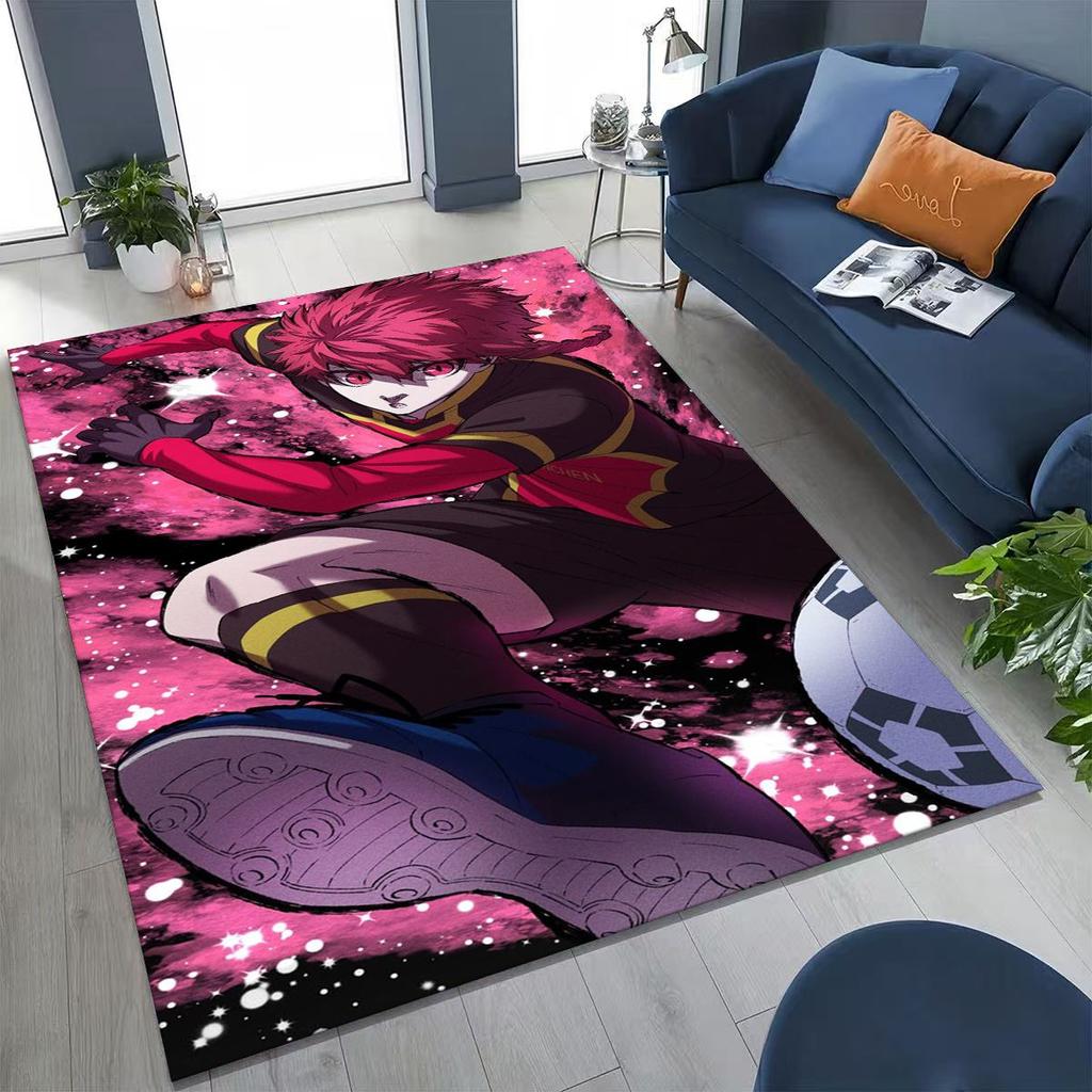 Cartoon BLUE LOCK Fußball Anime Isagi Teppich für Schlafzimmer Wohnzimmer Sofa Zuhause Fußmatte Dekor, Große Kinder Spiel Rutschfeste Bodenmatte