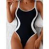 Women's One-Piece Swimsuit - High Elasticity Backless Black & White Contrast Waist, Chic Crisscross Straps for  Comfortable Fit, Smooth Texture