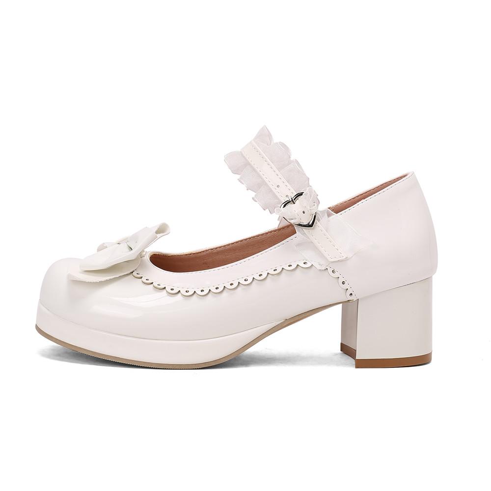 

Модная женская обувь на среднем каблуке Лолита Лакированная кожа Пэчворк Милый бант Туфли Мэри Джейн Свадебные туфли невесты Косплей Вечеринка Розовый Черный Размер 31-48 34 белый