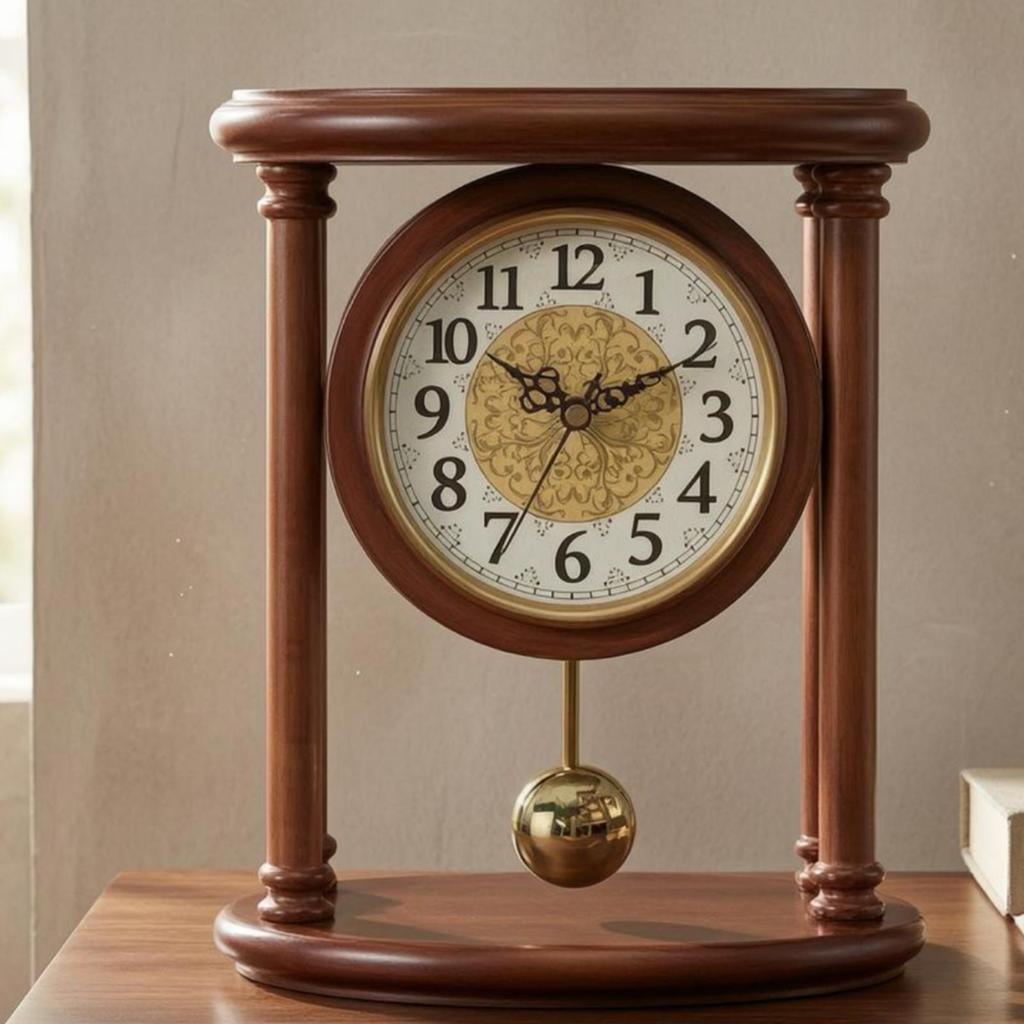 Wooden Pendulum Clock Solid Wood Retro Arabic Numerals