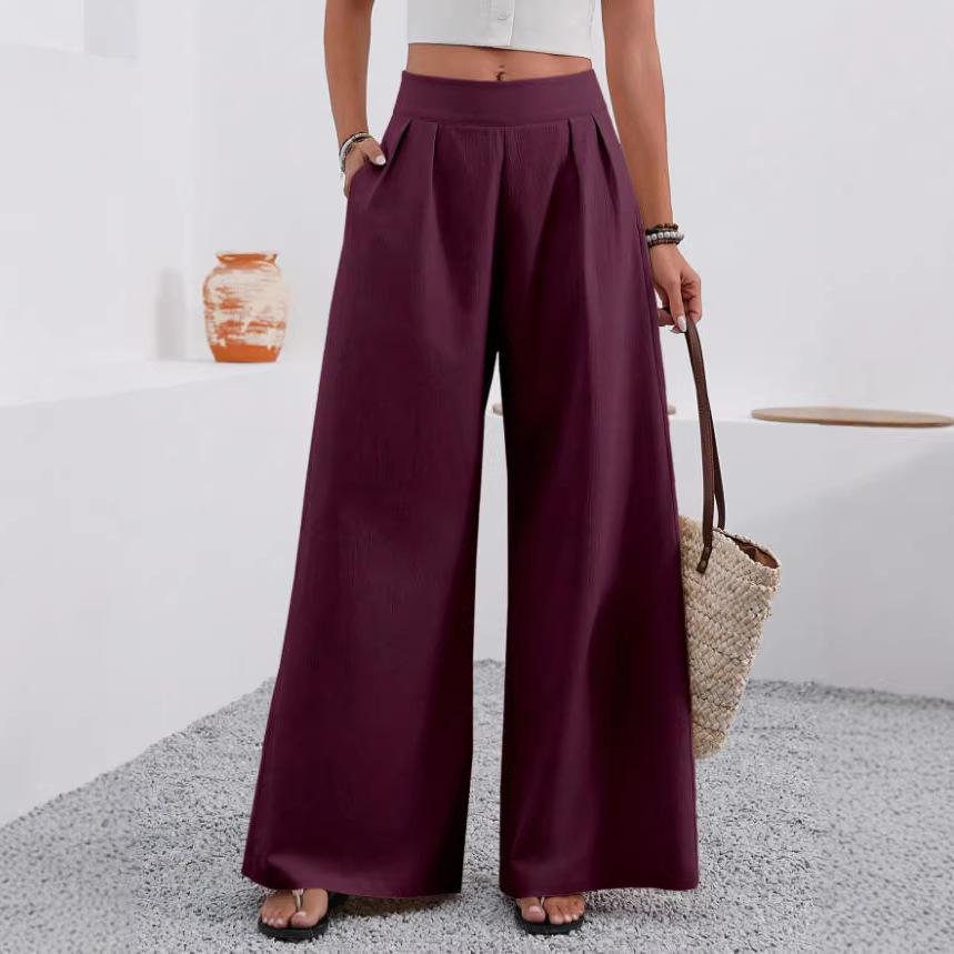 Women's High Waist Wide Leg Pants Loose Fit Palazzo Trousers Pocket Straight Suit Pants