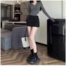 2026 New Black High-Waist A-line Slit Bodycon Half Skirt for Women - Spring/Summer Petite