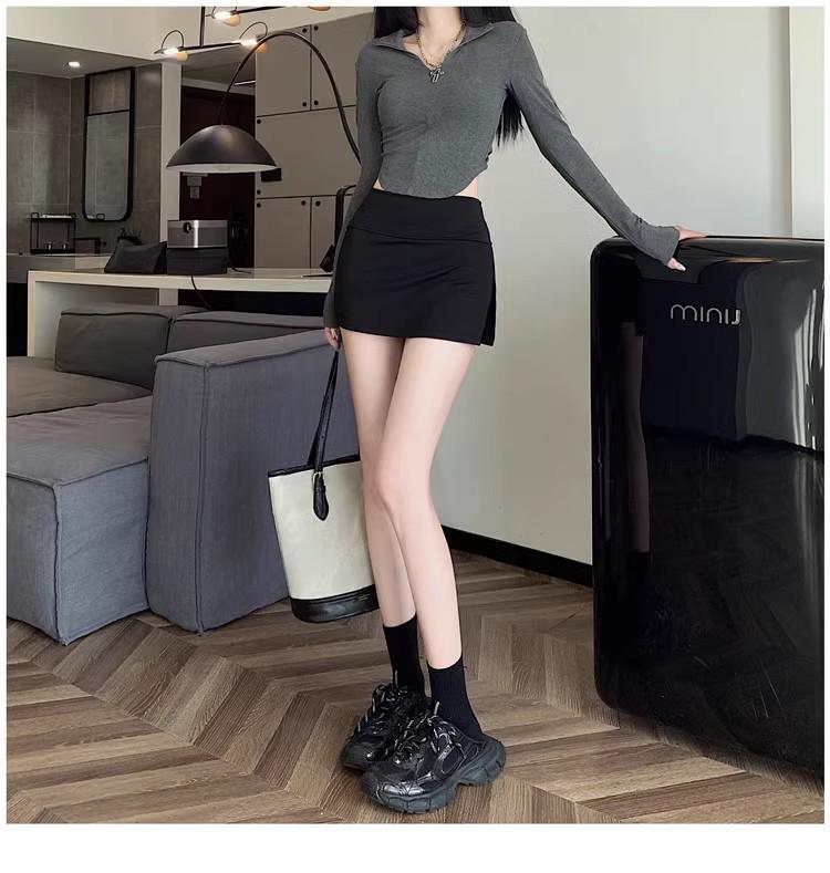 2026 New Black High-Waist A-line Slit Bodycon Half Skirt for Women - Spring/Summer Petite