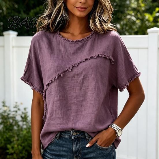 Soft Touch Women Tee T-shirt, Crew Neck Short Sleeve Shirt, Pure Color Fabric Summer Loose Fit Tops, Casual Tees T-shirt