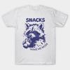 Asian Size Men Black Print T-shirt Snacks Make Me Nicer, Raccoon Meme No-Cut Print Cotton Tshirt