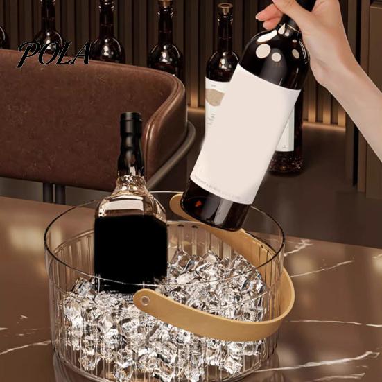 Secchiello per il Ghiaccio con Manico in Ecopelle, Raffreddatore per Birra e Vino in Plastica Spessa per Feste, Contenitore Trasparente per Bevande per Picnic all'Aperto, Decorazione per Bar KTV