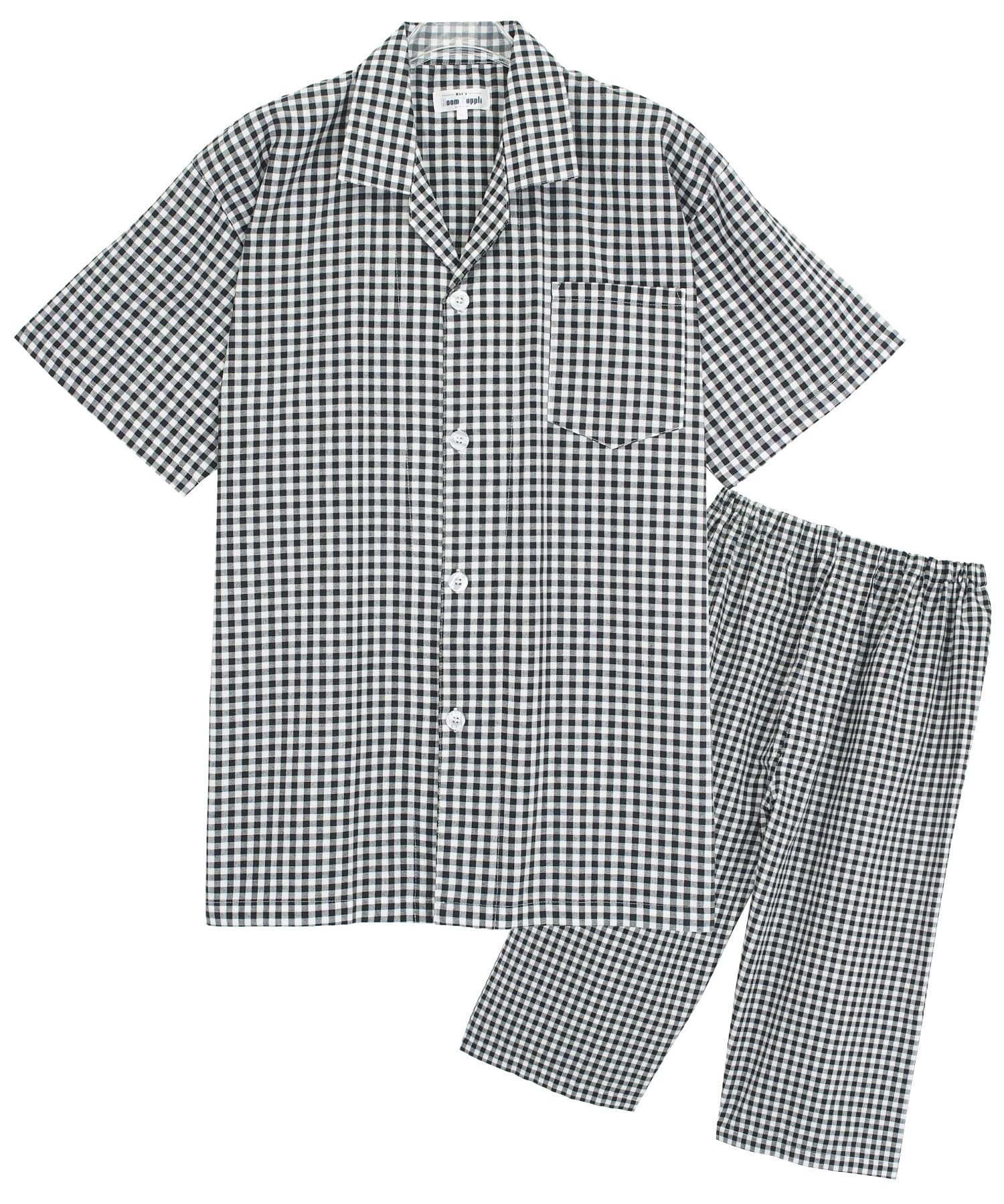 

ON NISHIKI Summer Short Cool Dobby Top and Bottom Length Loungewear Men s Pajamas, Sleeve, 100% Cotton, Fabric, Skin-Friendly, Open-Front, Set, 3/4