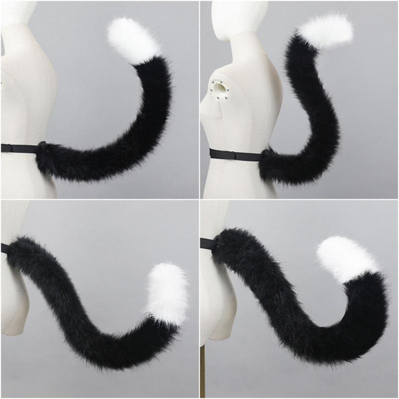 Animal Cosplay Costume Fauxs Furs Wolf Cats Foxes Tail and Cats Ears Headbands Halloween Party Costume Accessories