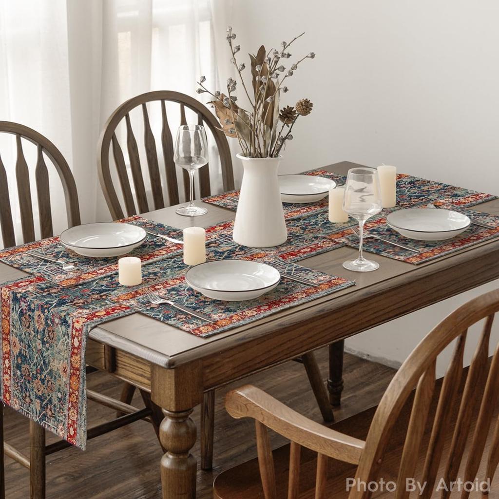 Boho Bohemia Style Placemats Set of 6, 12x18 Inch Country Rustic Farmhouse Magical Fall Table Mats for Party Kitchen Dining Decoration
