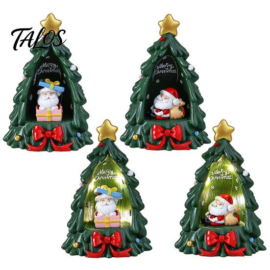 Lighted Resin Ornament for Desk Christmas Tree with Warm LED Lights, Festive Tabletop Decor Holiday Home Romantic Window Display Office Decoration,