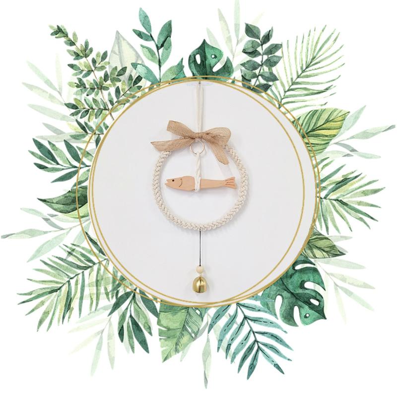 40cm Wooden Fish Bell Weaving Tapestry Wreath Bell Pendant Room Wall Hanging Wind Chimes Home Decoration